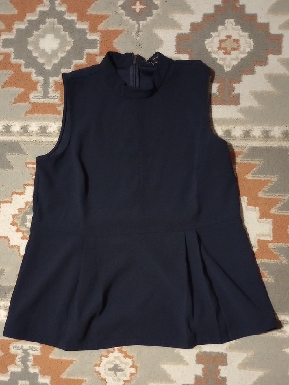 Ann Taylor Navy Sleeveless Mock Neck Peplum Top